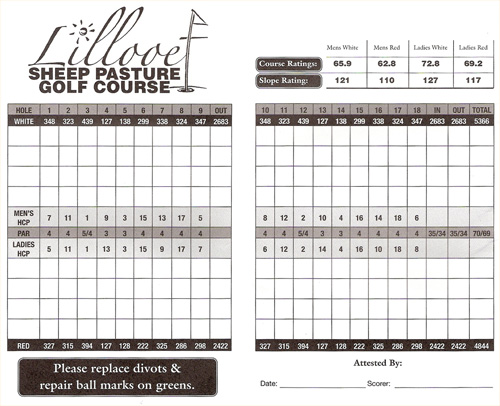 Score Card Lillooet Sheep Pasture Golf Course